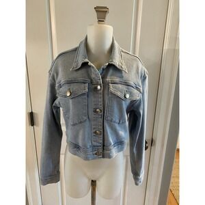 Good American Jacket Size 2/S Blue Denim Jean Trucker Button Up‎ Cropped Jean